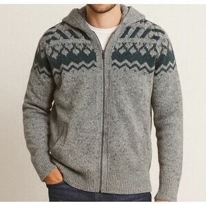 BANANA REPUBLIC M XL Grey Fair Isle fleck Full Zip Hoodie Sweater Nordic Pockets